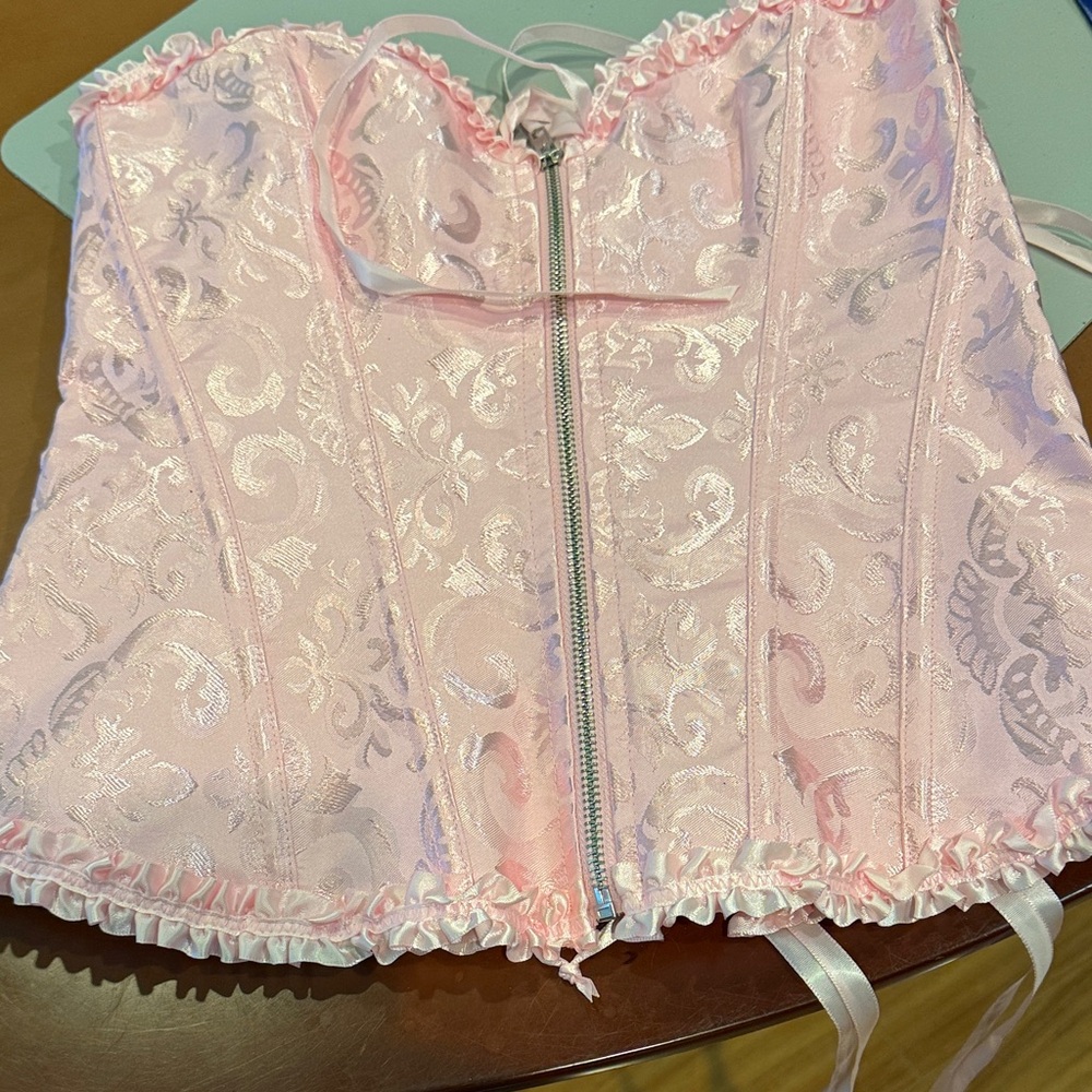 Pink Satin Lace-Up Front Corset Top
